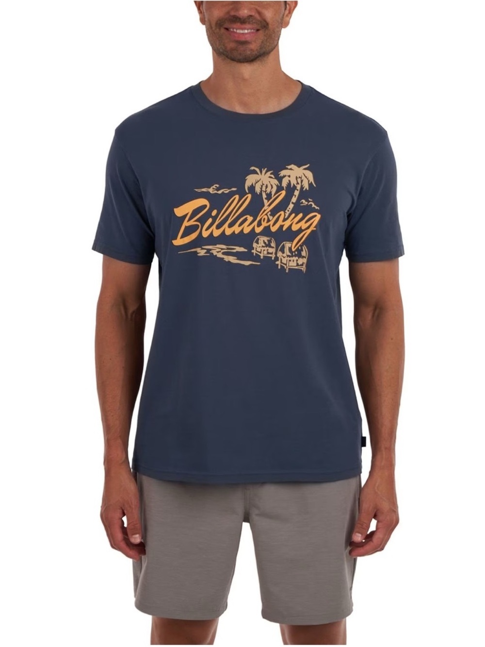 Billabong Men's Wave Graphic Tropical Surfer Print Navy Tee 100% Cotton